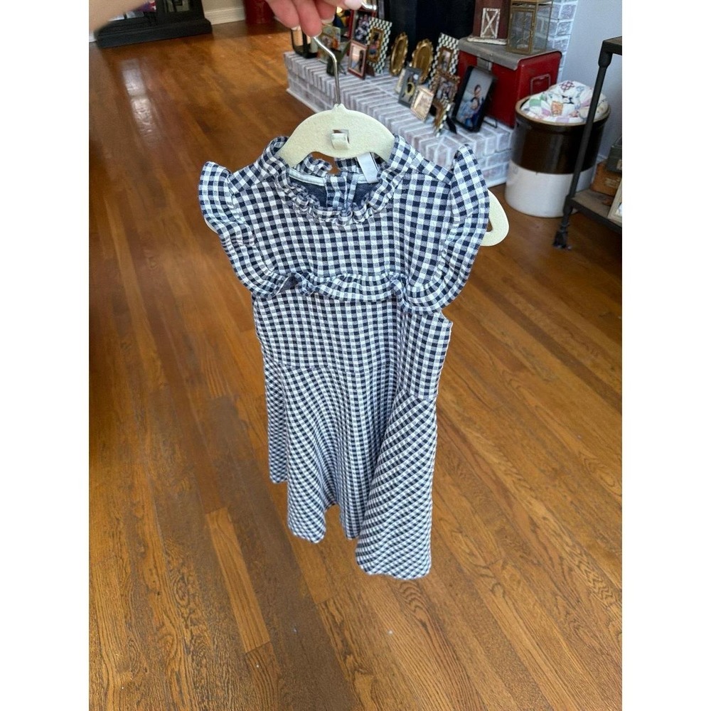 Janie and Jack cotton-blend dress navy and white gingham check pattern girls 6
